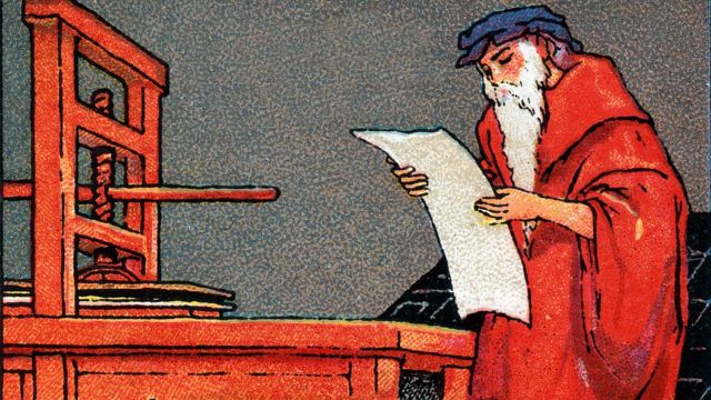 Gutenberg inventando la imprenta
