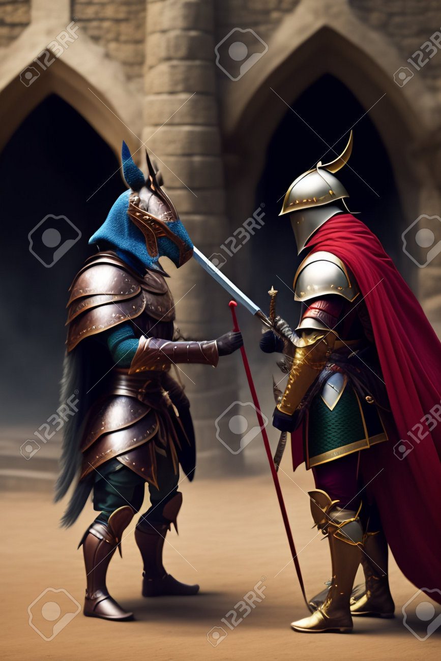Batalla medieval con caballeros y castillo