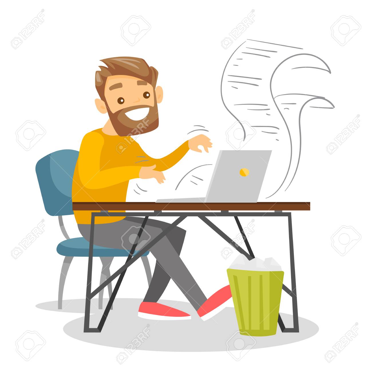 Periodista escribiendo crónica en computadora