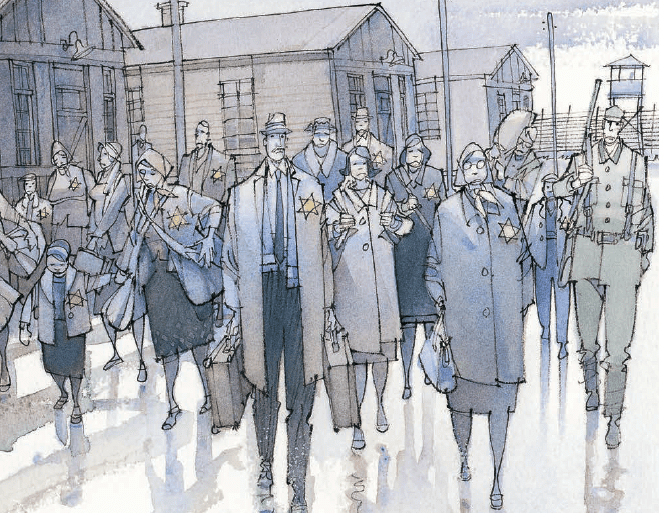 Ana Frank en Auschwitz ilustración