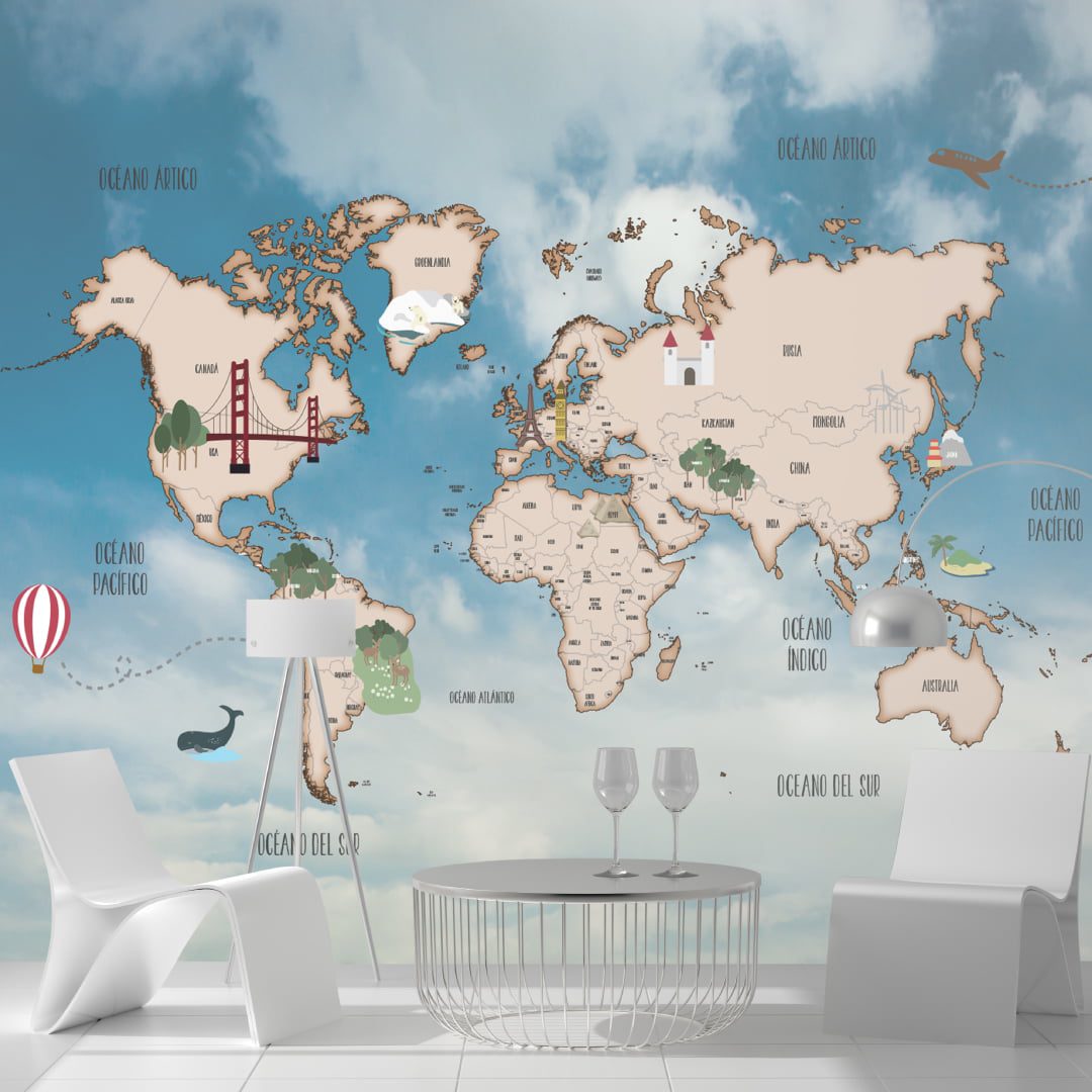 Mapamundi con iconos de rollos de película