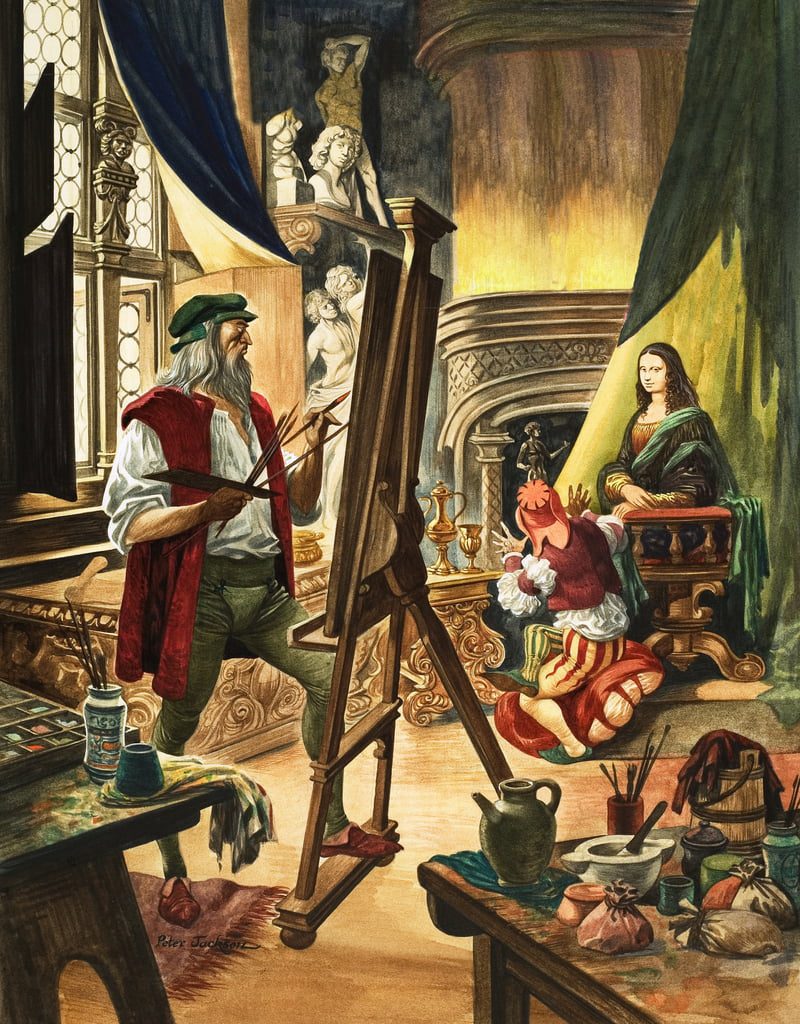 Leonardo da Vinci pintando la Mona Lisa
