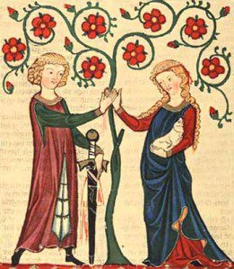 Arcipreste y mujer medieval en conversación