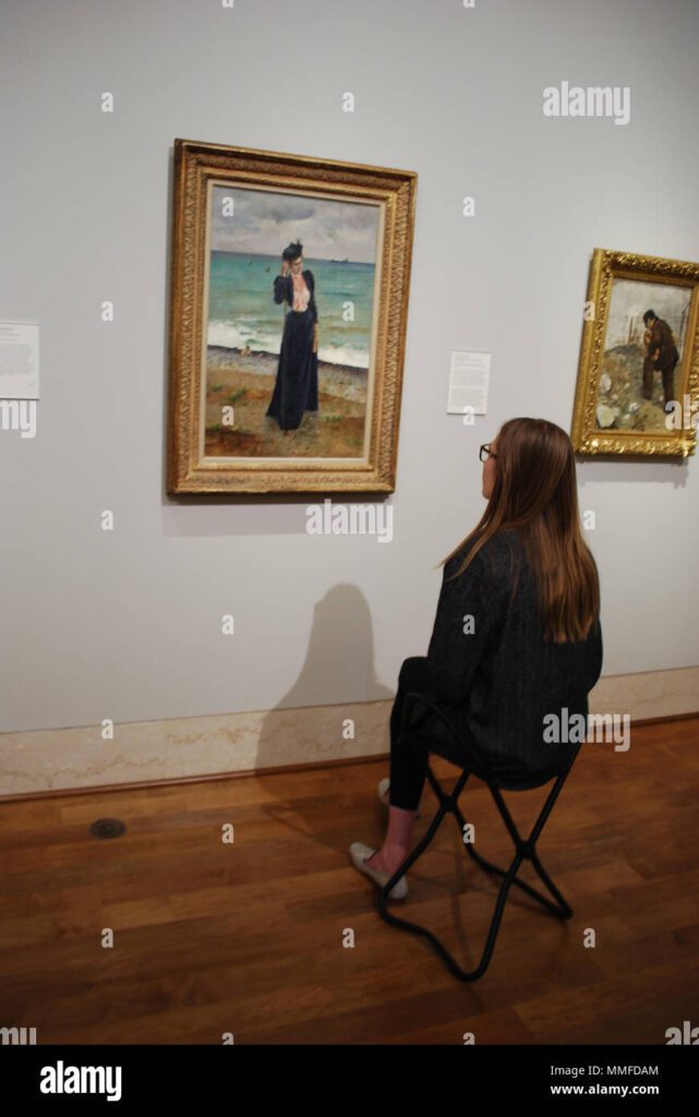 Que aprendo con las artes visuales 24 chica ve en el famoso lienzo en el museo de arte concepto de la curiosidad la educacion la inteligencia el pasatiempo mmfdam