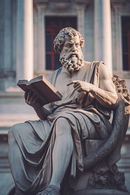 Escultura de antiguo filósofo griego leyendo