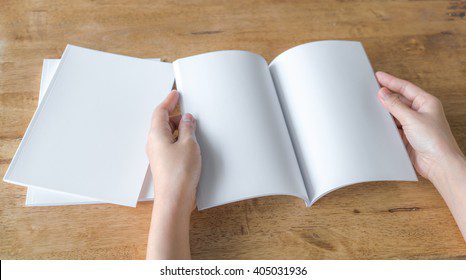 hands open blank catalog magazinesbook 260nw 405031936