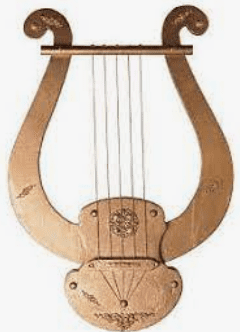 Antigua lira griega con partitura musical