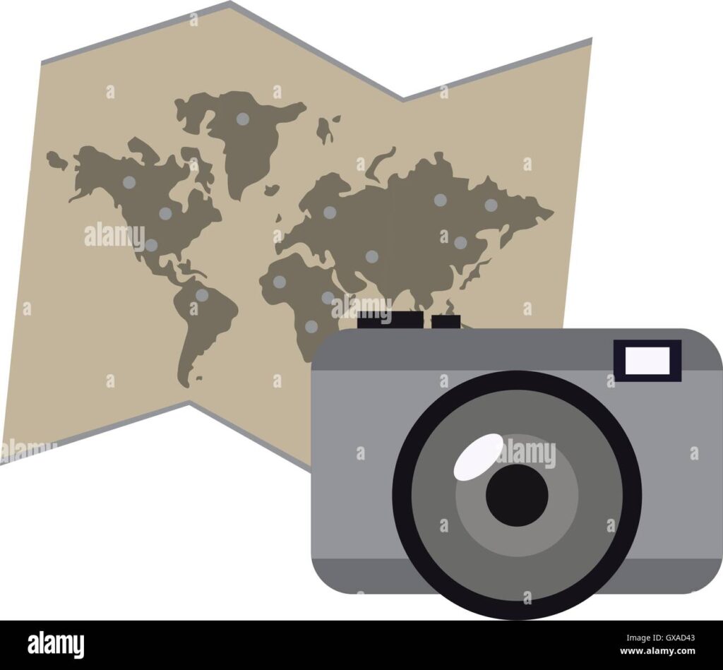 mapa del mundo y el icono de camara gxad43