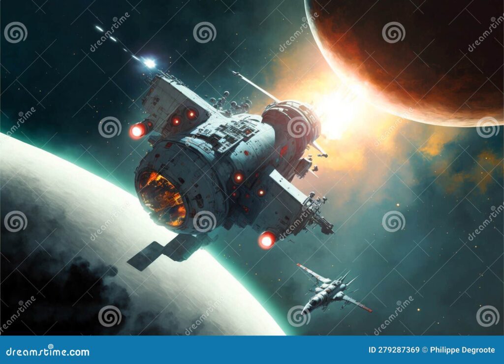 Cuántas características corresponden al relato de ciencia ficción 18 naves espaciales futuristas generadas por ai cerca de planetas en el espacio genero d renderizacion luchando contra cielo 279287369