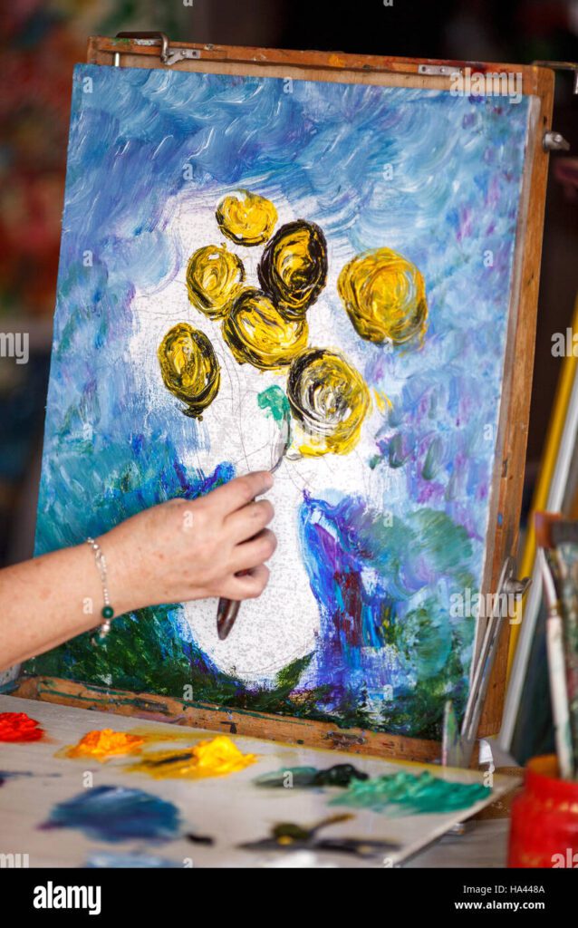 proceso de pintura al oleo pinturas del artista fotografia sobre lienzo los girasoles ha448a