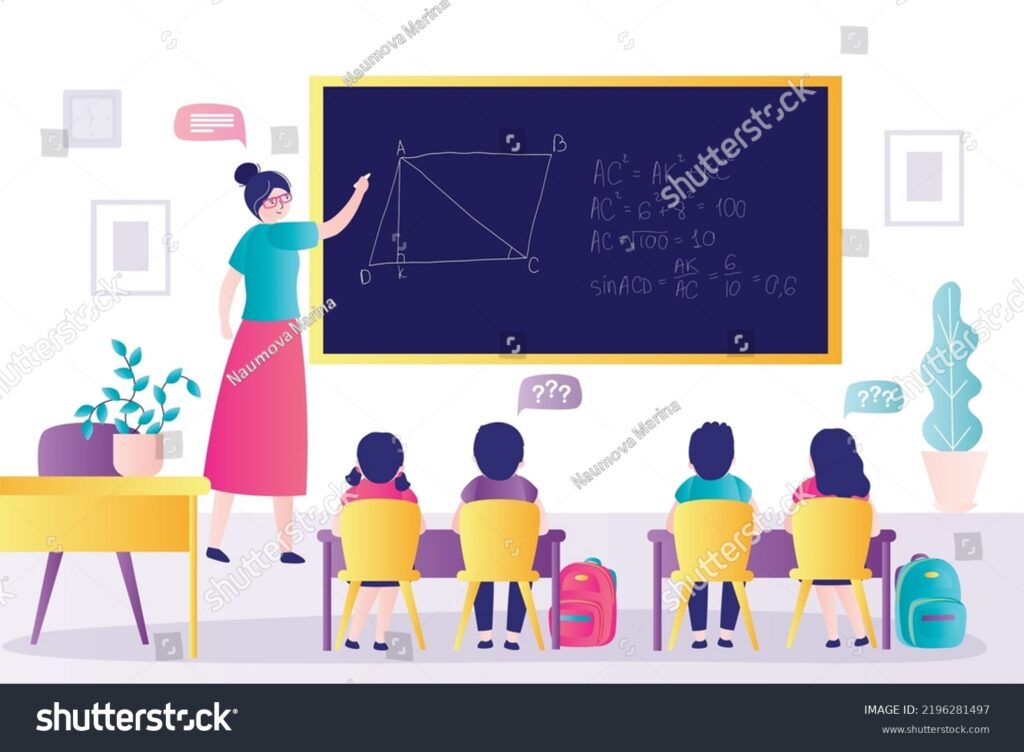 Qué significa palabra didáctico 23 stock vector teacher explains mathematical problems to younger grades students listen to solution of problem 2196281497