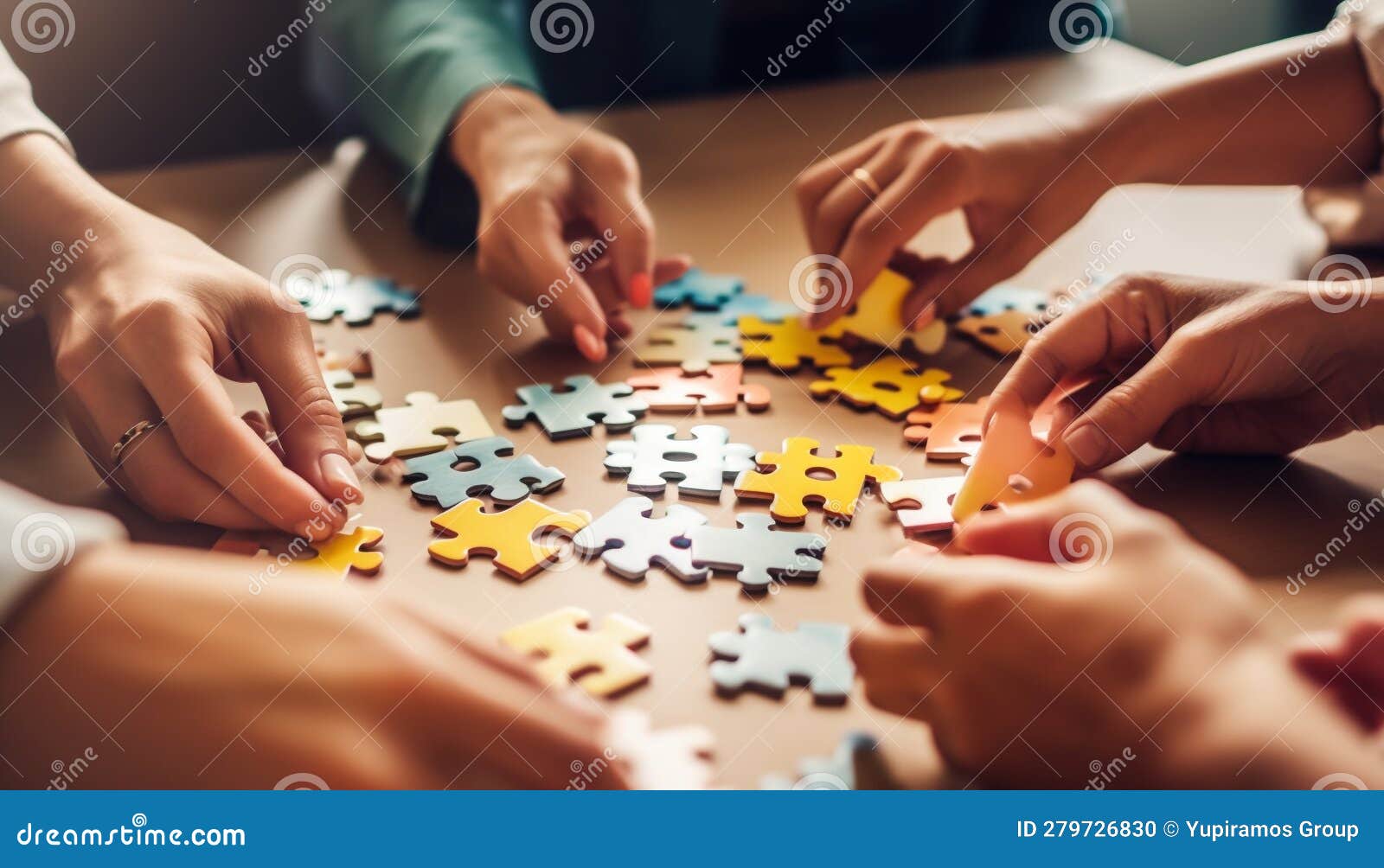 Que encontramos en los cuentos 3 Personas resolviendo puzzle juntas
