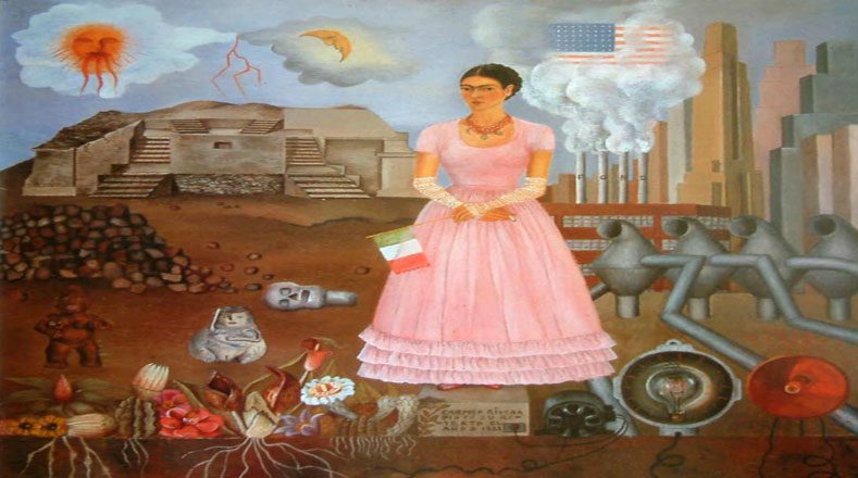 Frida Kahlo con bandera feminista